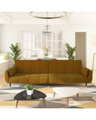 Canapé-lit à 2 places avec deux oreillers Marron Velours | Mobilier & Déco