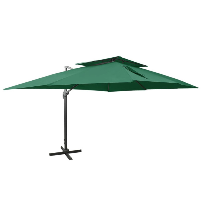 Parasol de jardin en porte-à-faux avec double toit vert | Mobilier & Déco