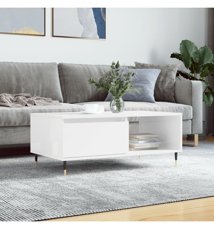 Table basse Blanc brillant 90x50x36,5 cm Bois d'ingénierie | Mobilier & Déco