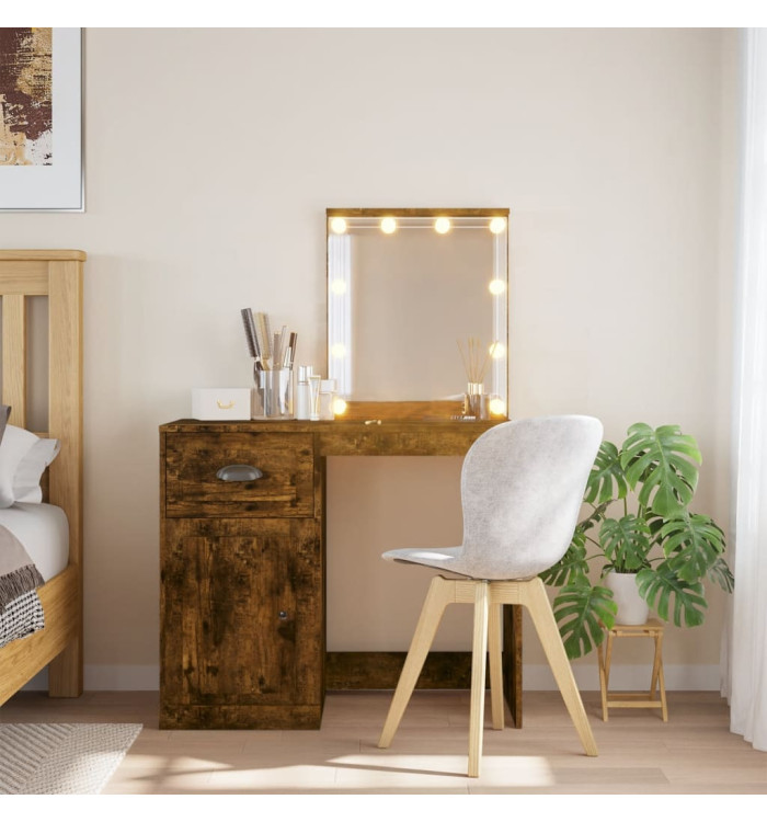 Coiffeuse avec lumières LED chêne fumé 90x42x132,5 cm | Mobilier & Déco