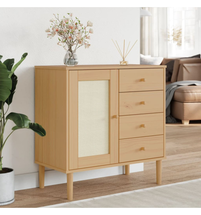 Buffet SENJA aspect rotin marron 80x40x80 cm bois massif de pin | Mobilier & Déco