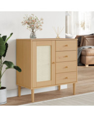 Buffet SENJA aspect rotin marron 80x40x80 cm bois massif de pin | Mobilier & Déco