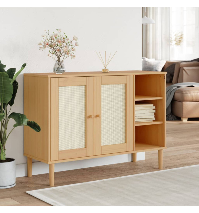 Buffet SENJA aspect rotin marron 112x40x80cm bois massif de pin | Mobilier & Déco