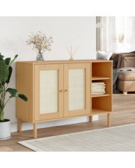Buffet SENJA aspect rotin marron 112x40x80cm bois massif de pin | Mobilier & Déco