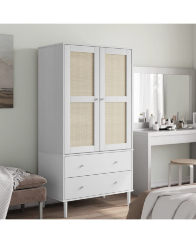 Garde-robe SENJA aspect rotin blanc 90x55x175cm bois massif pin | Mobilier & Déco