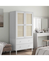 Garde-robe SENJA aspect rotin blanc 90x55x175cm bois massif pin | Mobilier & Déco