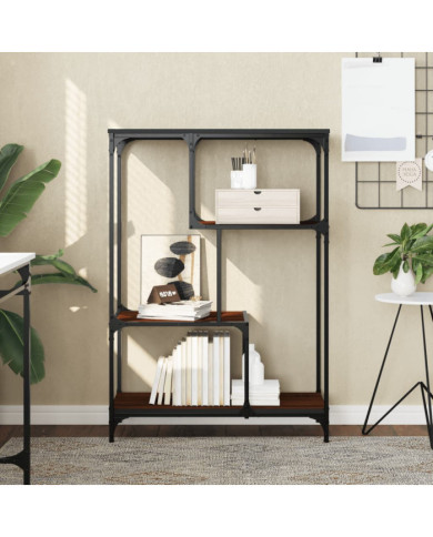 Bibliothèque chêne marron 81x36x115 cm bois ingénierie et acier | Mobilier & Déco