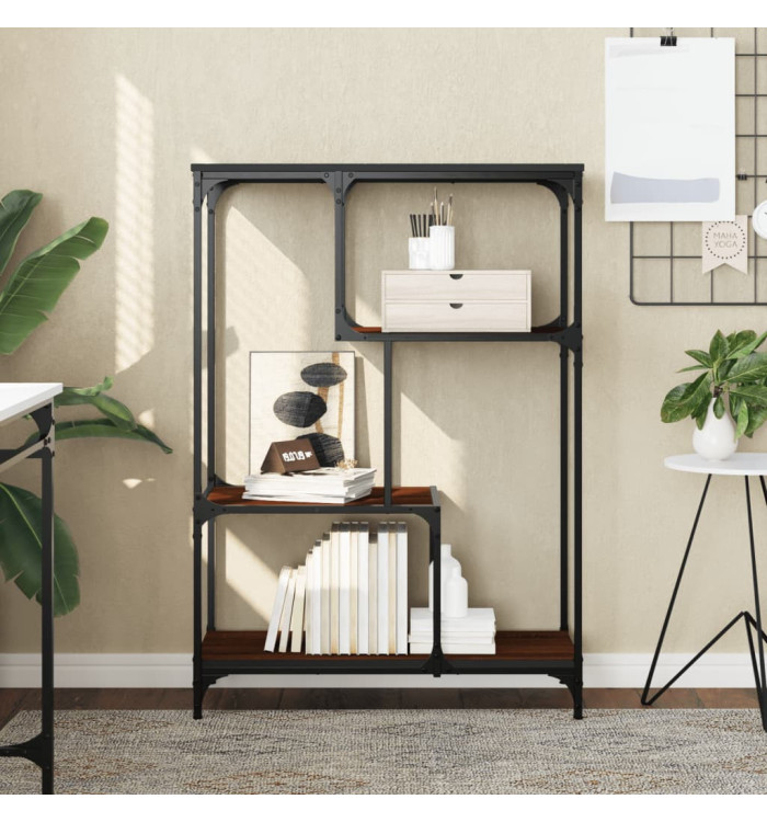 Bibliothèque chêne marron 81x36x115 cm bois ingénierie et acier | Mobilier & Déco