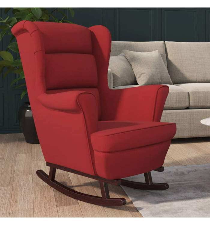 Fauteuil à bascule pieds en bois d'hévéa Rouge bordeaux Velours | Mobilier & Déco