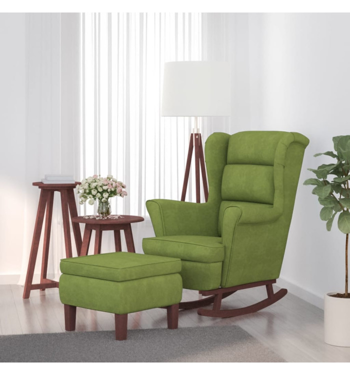 Chaise à bascule avec pieds en bois et tabouret Vert clair | Mobilier & Déco