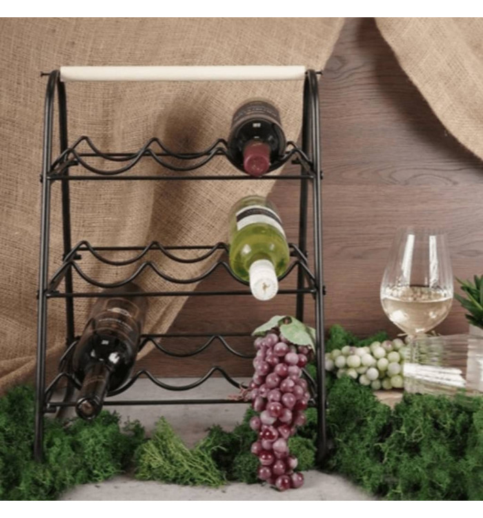 HomeetStyling Casier à vin pour 9 bouteilles métal noir et naturel | Mobilier & Déco