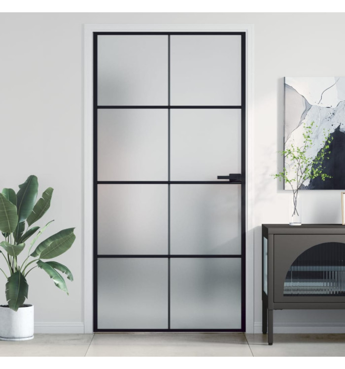 Porte intérieure mince noir verre trempé aluminium | Mobilier & Déco