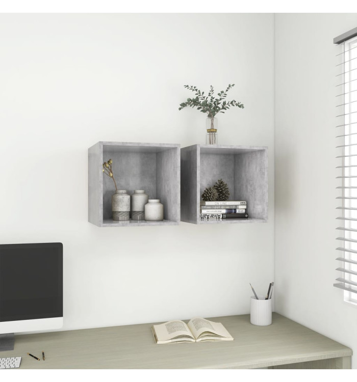 Armoires murales 2 pcs Gris béton 37x37x37 cm Bois d’ingénierie | Mobilier & Déco