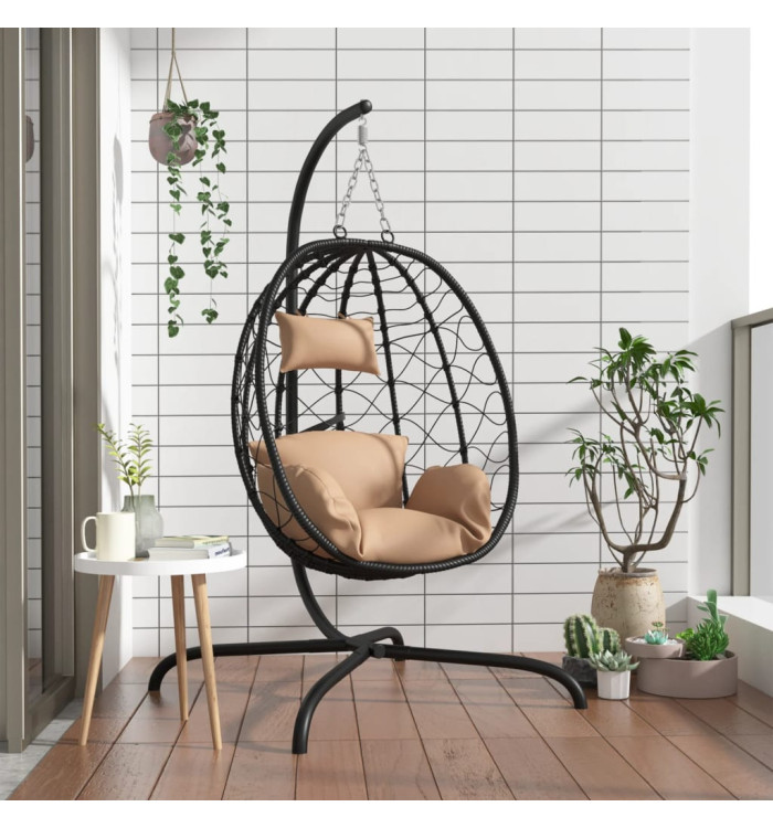 Chaise suspendue en forme d'œuf avec coussin taupe | Mobilier & Déco