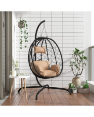 Chaise suspendue en forme d'œuf avec coussin taupe | Mobilier & Déco