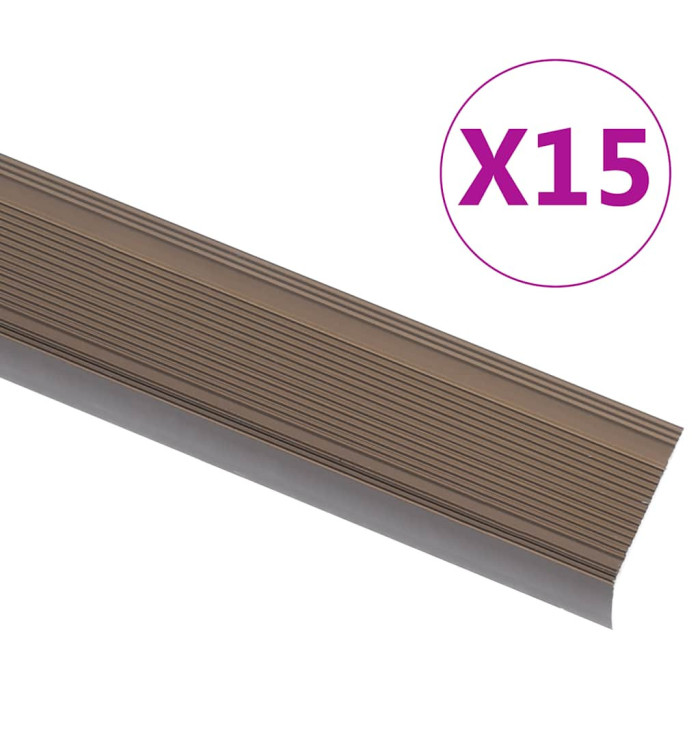 Nez de marche forme en L 15 pcs aluminium 100 cm marron | Mobilier & Déco