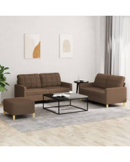 Ensemble de canapés 3 pcs avec coussins Marron Tissu | Mobilier & Déco