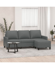 Canapé à 3 places avec repose-pieds Gris foncé 180 cm Tissu | Mobilier & Déco