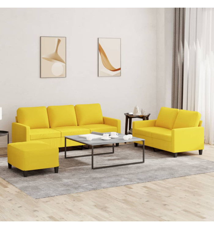 Ensemble de canapés 3 pcs avec coussins Jaune clair Tissu | Mobilier & Déco