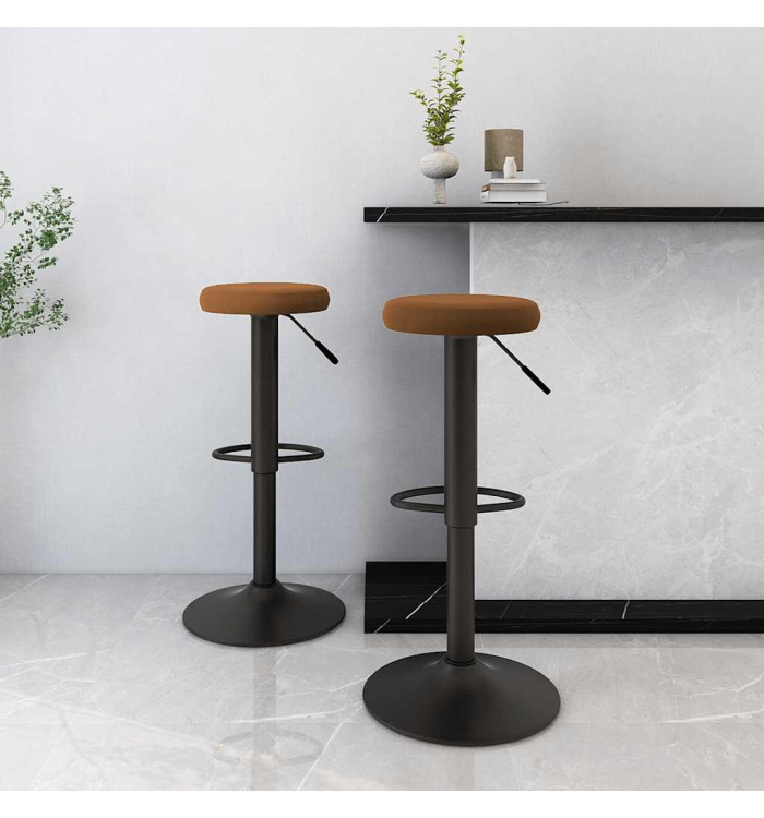 Tabourets de bar lot de 2 marron velours | Mobilier & Déco