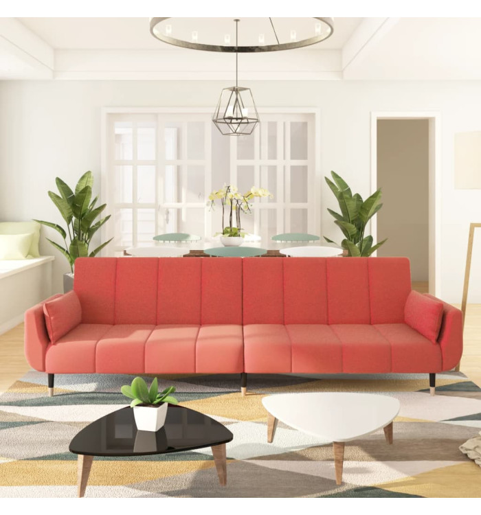 Canapé-lit à 2 places avec deux oreillers Rose Velours | Mobilier & Déco