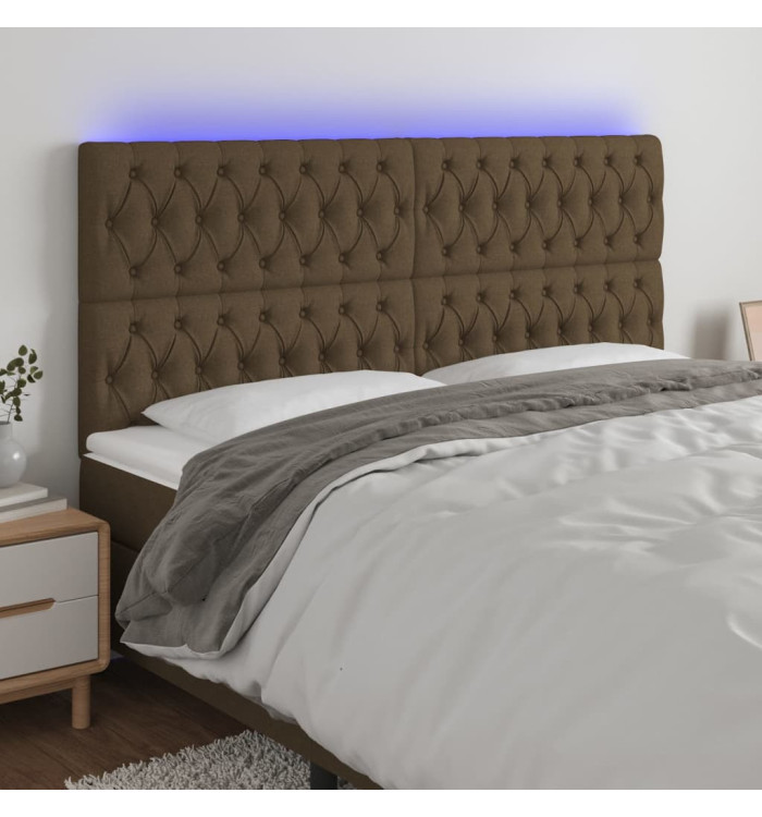 Tête de lit à LED Marron foncé 180x7x118/128 cm Tissu | Mobilier & Déco