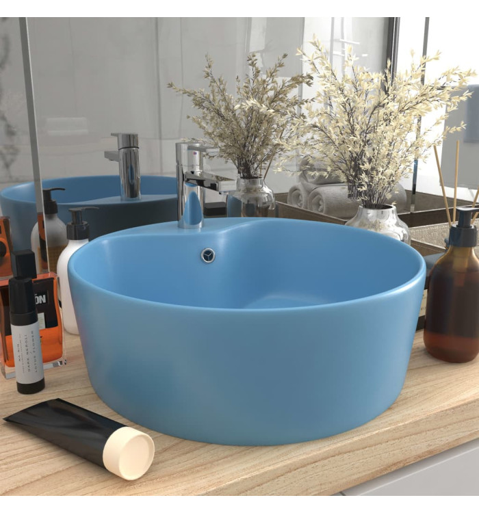 Lavabo de luxe avec trop-plein Bleu clair mat 36x13cm Céramique | Mobilier & Déco