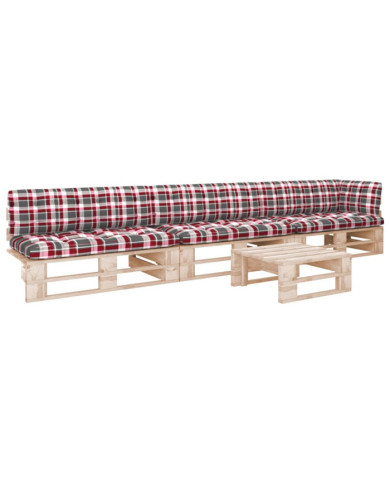 Salon de jardin palette 4pcs avec coussins Bois de pin imprégné | Mobilier & Déco