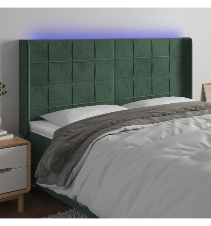 Tête de lit à LED Vert foncé 203x16x118/128 cm Velours | Mobilier & Déco