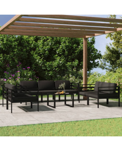 Salon de jardin 8 pcs avec coussins Aluminium Anthracite | Mobilier & Déco