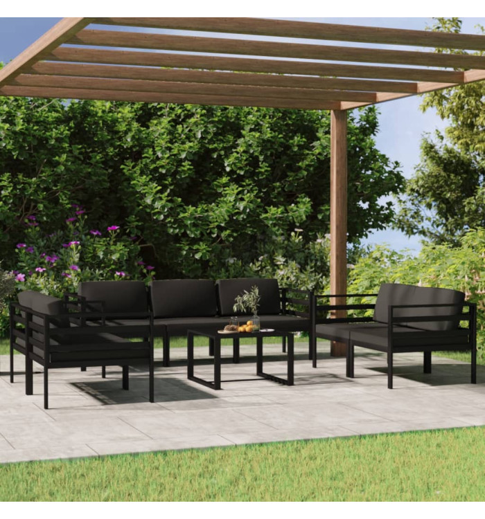 Salon de jardin 8 pcs avec coussins Aluminium Anthracite | Mobilier & Déco