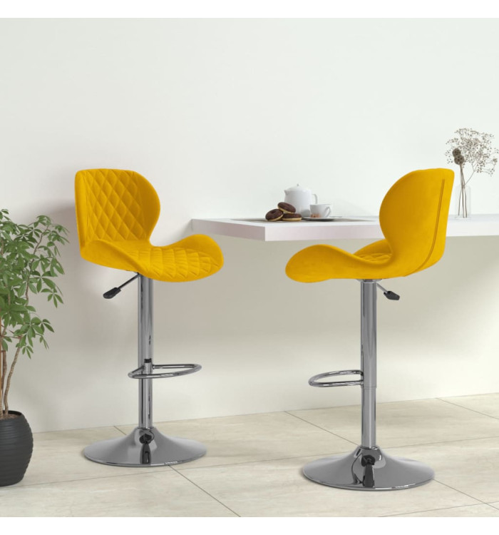 Tabourets de bar lot de 2 jaune moutarde velours | Mobilier & Déco