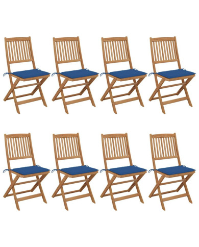 Chaises pliables de jardin lot de 8 avec coussins Bois d'acacia | Mobilier & Déco