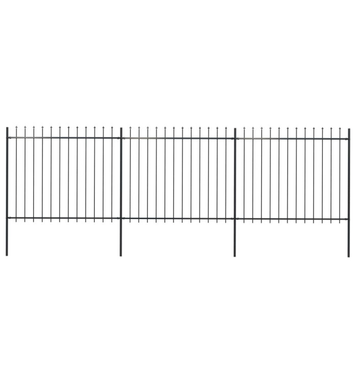 Clôture de jardin avec dessus en lance Acier 5,1 x 1,5 m Noir | Mobilier & Déco