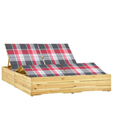 Chaise longue double avec coussins Bois de pin imprégné | Mobilier & Déco