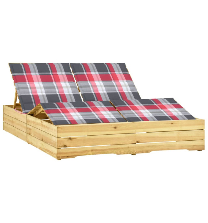 Chaise longue double avec coussins Bois de pin imprégné | Mobilier & Déco