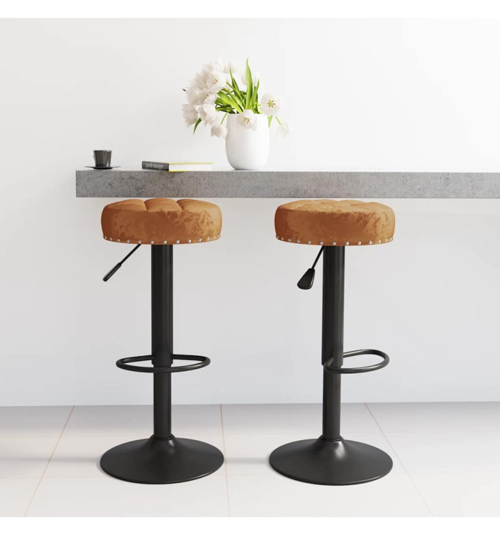 Tabourets de bar lot de 2 marron velours | Mobilier & Déco