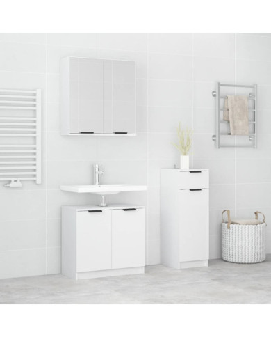 Ensemble d'armoires salle de bain 3 pcs blanc bois d'ingénierie | Mobilier & Déco