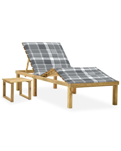 Chaise longue de jardin avec table et coussin Pin imprégné | Mobilier & Déco