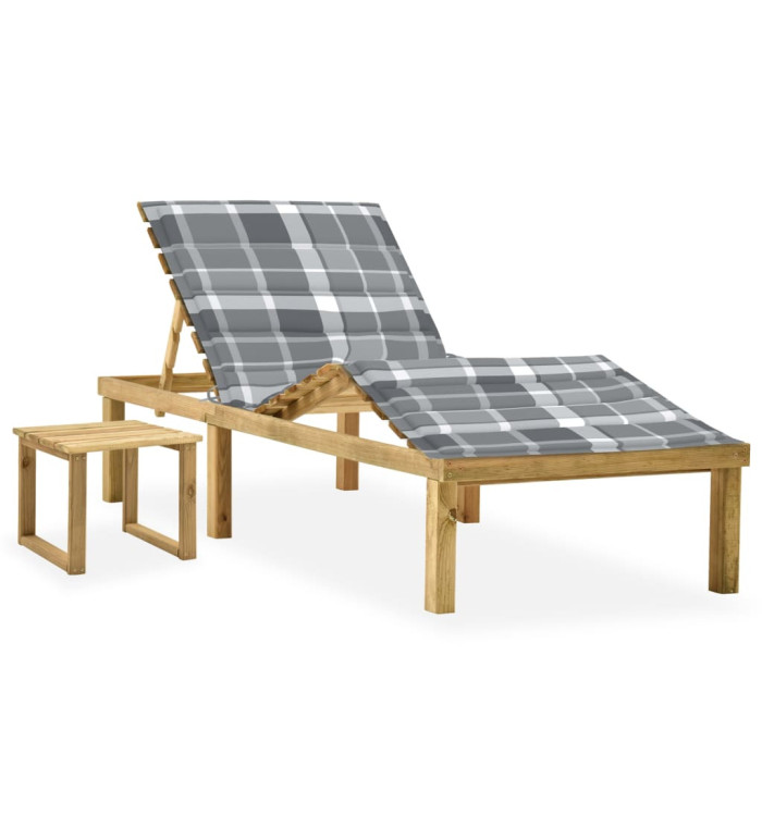 Chaise longue de jardin avec table et coussin Pin imprégné | Mobilier & Déco