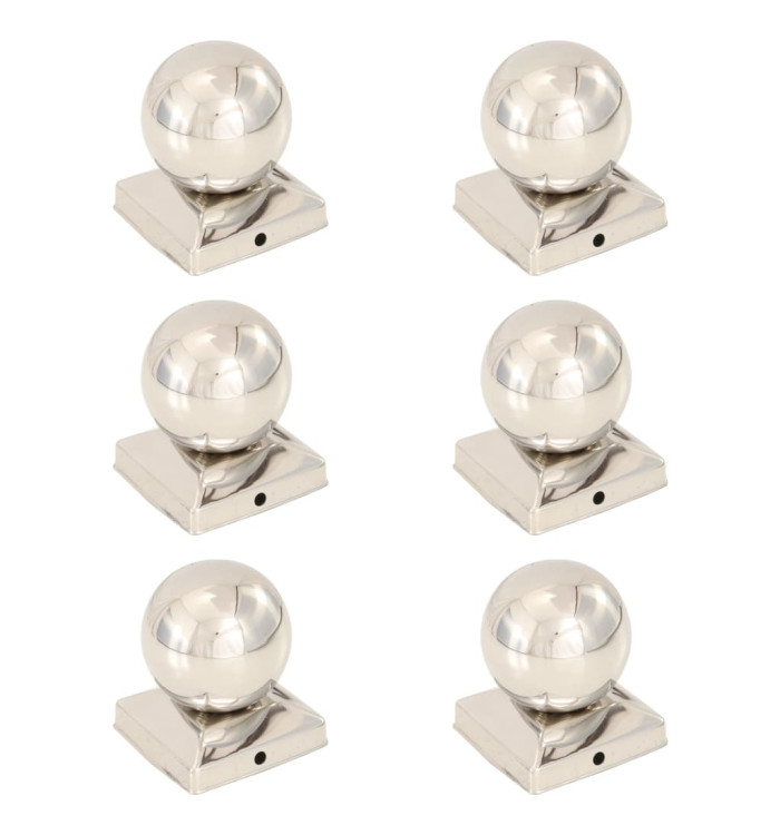 Bouchons de poteau 6 pcs Globe final Acier inoxydable 91x91 mm | Mobilier & Déco