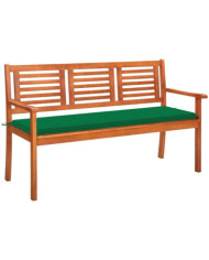 Banc de jardin 3 places avec coussin 150 cm Bois d'eucalyptus | Mobilier & Déco
