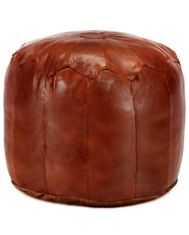 Pouf 40 x 35 cm Brun roux Cuir véritable de chèvre | Mobilier & Déco