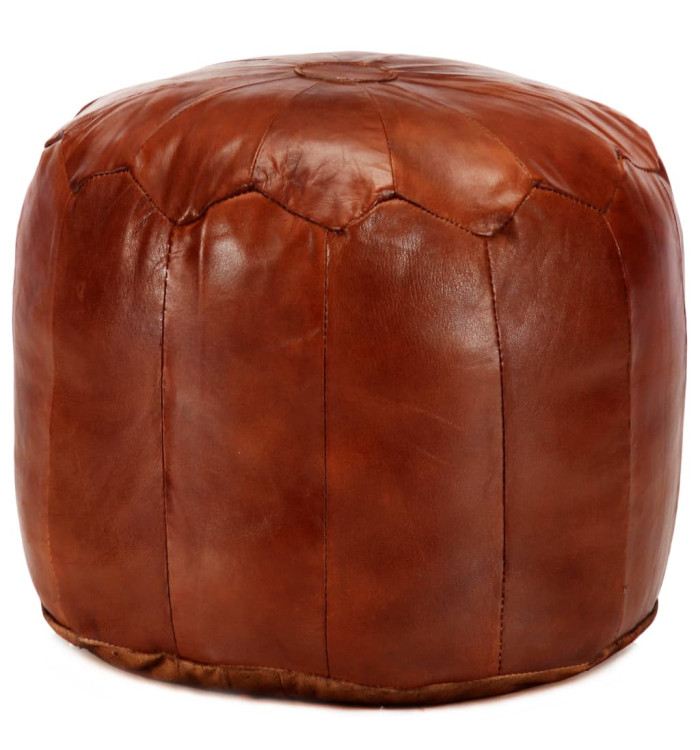 Pouf 40 x 35 cm Brun roux Cuir véritable de chèvre | Mobilier & Déco