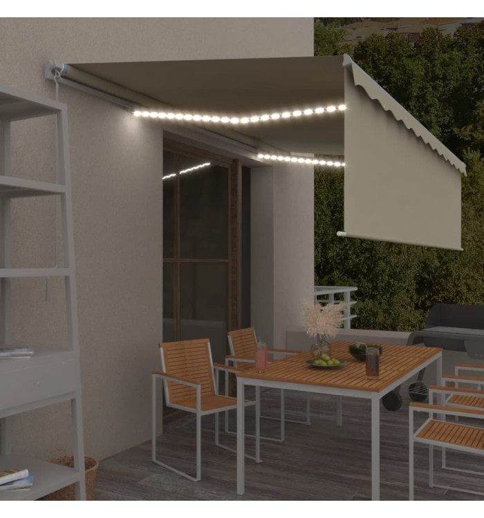 Auvent rétractable manuel avec store et LED 5x3 m Crème | Mobilier & Déco