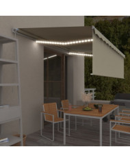 Auvent rétractable manuel avec store et LED 5x3 m Crème | Mobilier & Déco