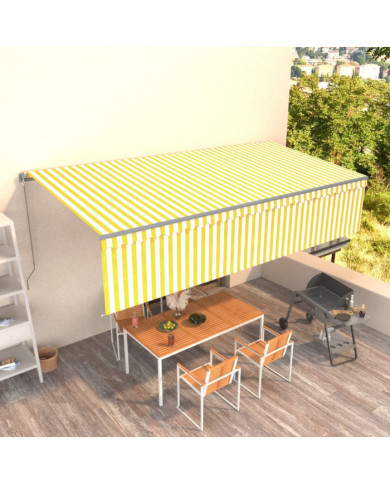 Auvent manuel rétractable avec store 6x3 m Jaune et blanc | Mobilier & Déco