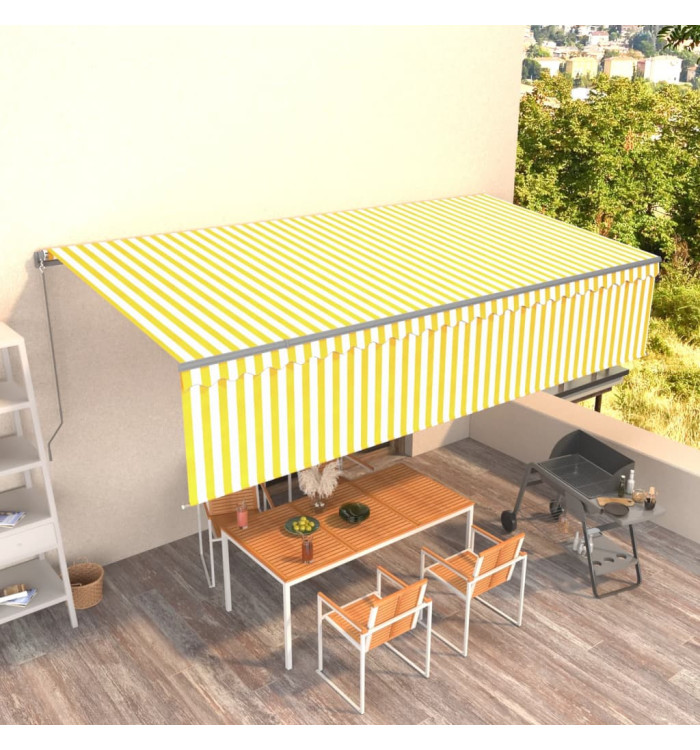 Auvent manuel rétractable avec store 6x3 m Jaune et blanc | Mobilier & Déco