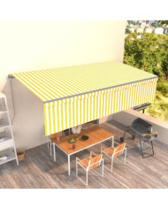 Auvent manuel rétractable avec store 6x3 m Jaune et blanc | Mobilier & Déco