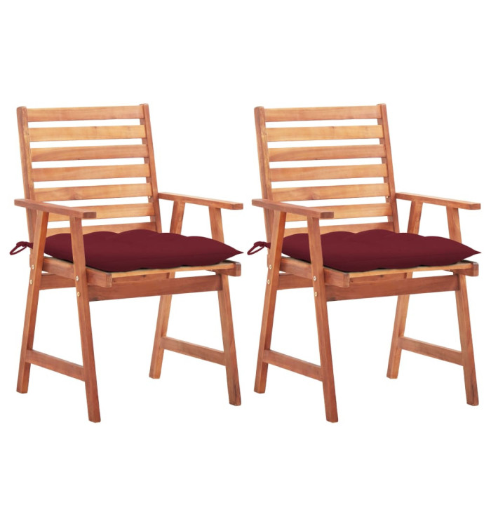 Chaises à manger d'extérieur lot de 2 et coussins Acacia massif | Mobilier & Déco